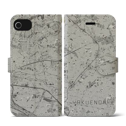 【薬園台（千葉県）】地図柄iPhoneケース（手帳タイプ）モノトーン・iPhone SE（第3 / 第2世代） / 8 / 7 / 6s / 6 用