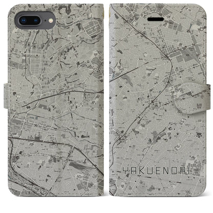 【薬園台（千葉県）】地図柄iPhoneケース（手帳タイプ）モノトーン・iPhone 8Plus /7Plus / 6sPlus / 6Plus 用