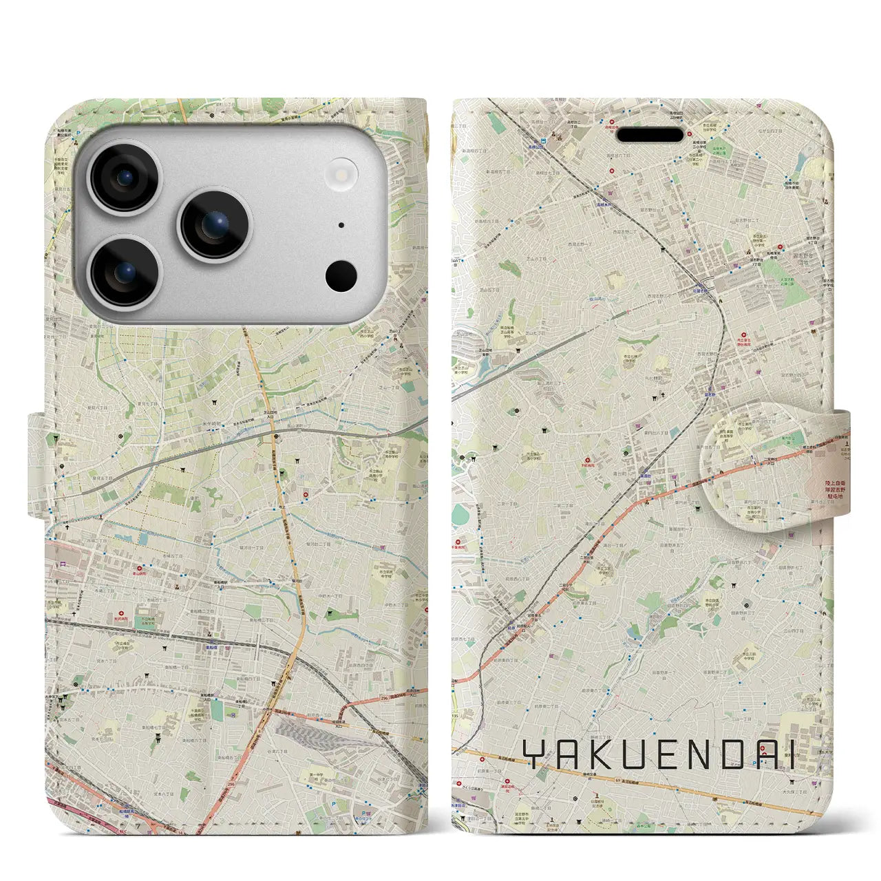 【薬園台（千葉県）】地図柄iPhoneケース（手帳タイプ）