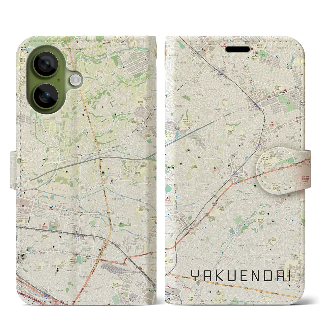 【薬園台（千葉県）】地図柄iPhoneケース（手帳タイプ）ナチュラル・iPhone 17 Pro Max 用