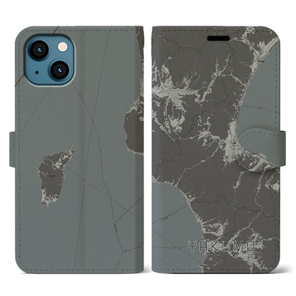 【八雲（北海道）】地図柄iPhoneケース（手帳タイプ）モノトーン・iPhone 13 用