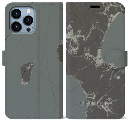 【八雲（北海道）】地図柄iPhoneケース（手帳タイプ）モノトーン・iPhone 13 Pro Max 用