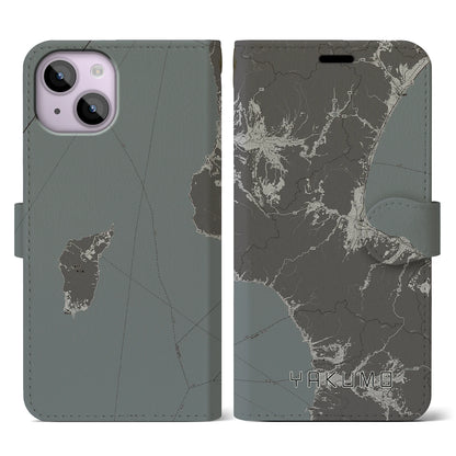 【八雲（北海道）】地図柄iPhoneケース（手帳タイプ）モノトーン・iPhone 14 用