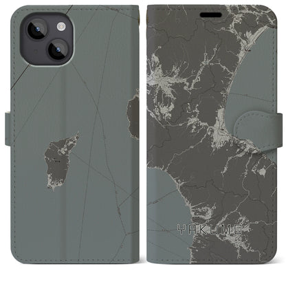 【八雲（北海道）】地図柄iPhoneケース（手帳タイプ）モノトーン・iPhone 14 Plus 用