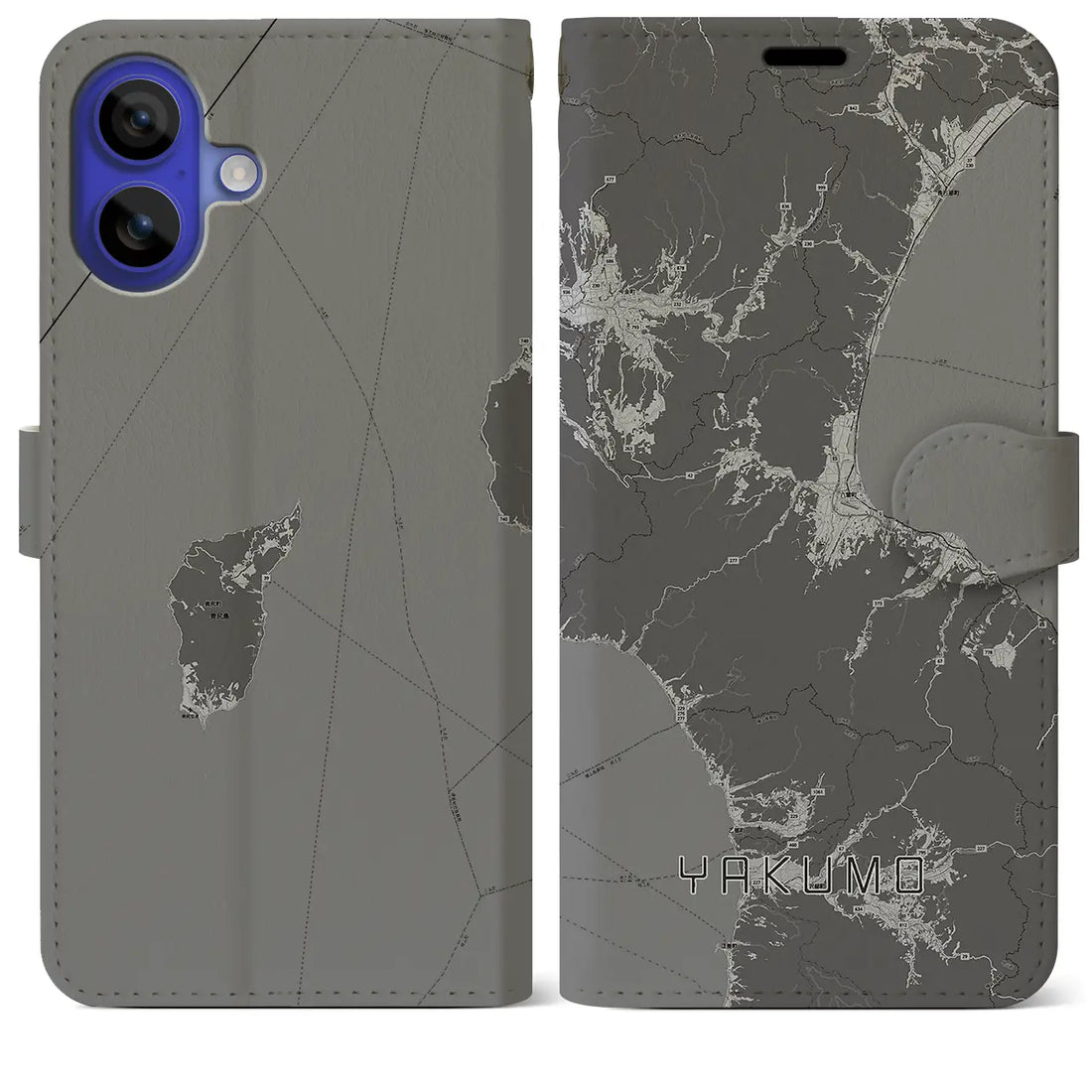 【八雲(北海道)】地図柄iPhoneケース(手帳タイプ)モノトーン・iPhone 16 Pro Max 用