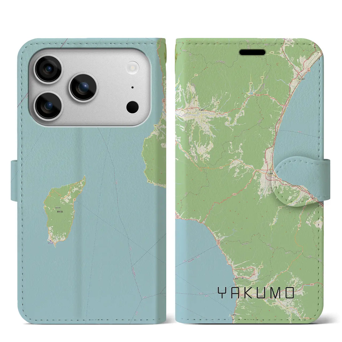 【八雲(北海道)】地図柄iPhoneケース(手帳タイプ)モノトーン・iPhone 17 Pro Max 用