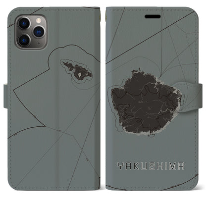 【屋久島（鹿児島県）】地図柄iPhoneケース（手帳タイプ）モノトーン・iPhone 11 Pro Max 用