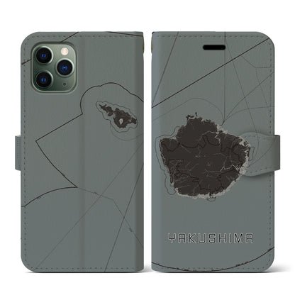 【屋久島（鹿児島県）】地図柄iPhoneケース（手帳タイプ）モノトーン・iPhone 11 Pro 用