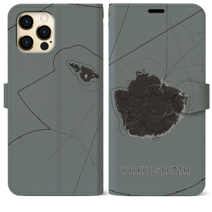 【屋久島（鹿児島県）】地図柄iPhoneケース（手帳タイプ）モノトーン・iPhone 12 Pro Max 用