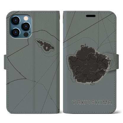 【屋久島（鹿児島県）】地図柄iPhoneケース（手帳タイプ）モノトーン・iPhone 12 / 12 Pro 用