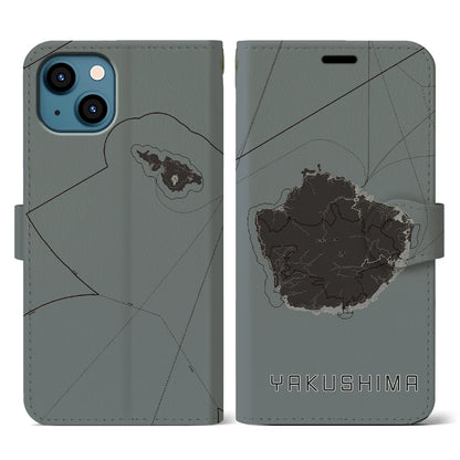 【屋久島（鹿児島県）】地図柄iPhoneケース（手帳タイプ）モノトーン・iPhone 13 用