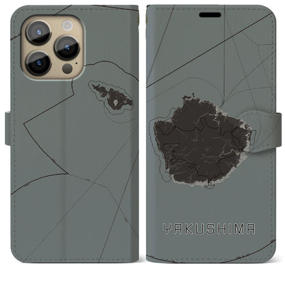 【屋久島（鹿児島県）】地図柄iPhoneケース（手帳タイプ）モノトーン・iPhone 14 Pro Max 用