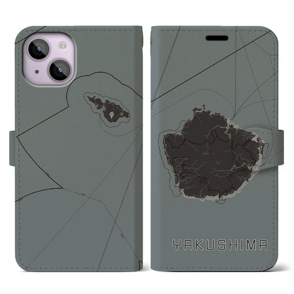 【屋久島（鹿児島県）】地図柄iPhoneケース（手帳タイプ）モノトーン・iPhone 14 用
