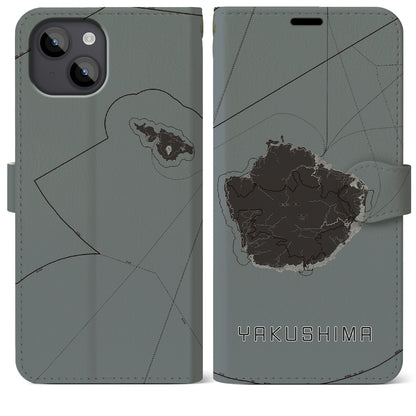 【屋久島（鹿児島県）】地図柄iPhoneケース（手帳タイプ）モノトーン・iPhone 14 Plus 用
