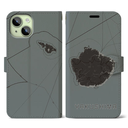 【屋久島（鹿児島県）】地図柄iPhoneケース（手帳タイプ）モノトーン・iPhone 15 用