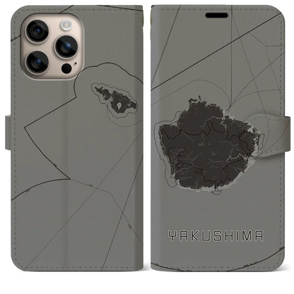 【屋久島（鹿児島県）】地図柄iPhoneケース（手帳タイプ）モノトーン・iPhone 16 Plus 用