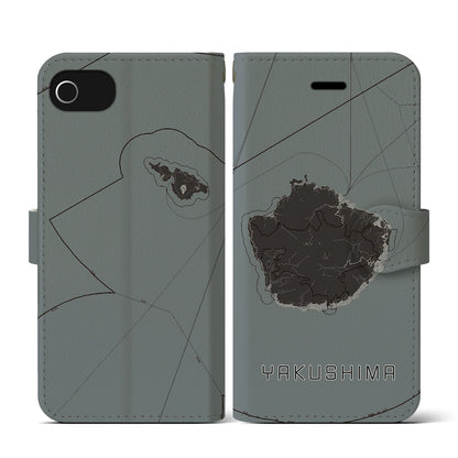 【屋久島（鹿児島県）】地図柄iPhoneケース（手帳タイプ）モノトーン・iPhone SE（第3 / 第2世代） / 8 / 7 / 6s / 6 用