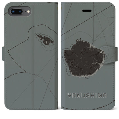【屋久島（鹿児島県）】地図柄iPhoneケース（手帳タイプ）モノトーン・iPhone 8Plus /7Plus / 6sPlus / 6Plus 用