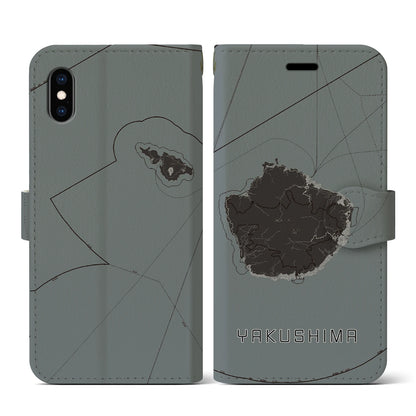 【屋久島（鹿児島県）】地図柄iPhoneケース（手帳タイプ）モノトーン・iPhone XS / X 用