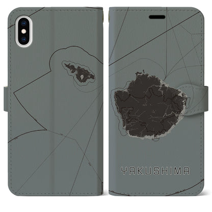 【屋久島（鹿児島県）】地図柄iPhoneケース（手帳タイプ）モノトーン・iPhone XS Max 用