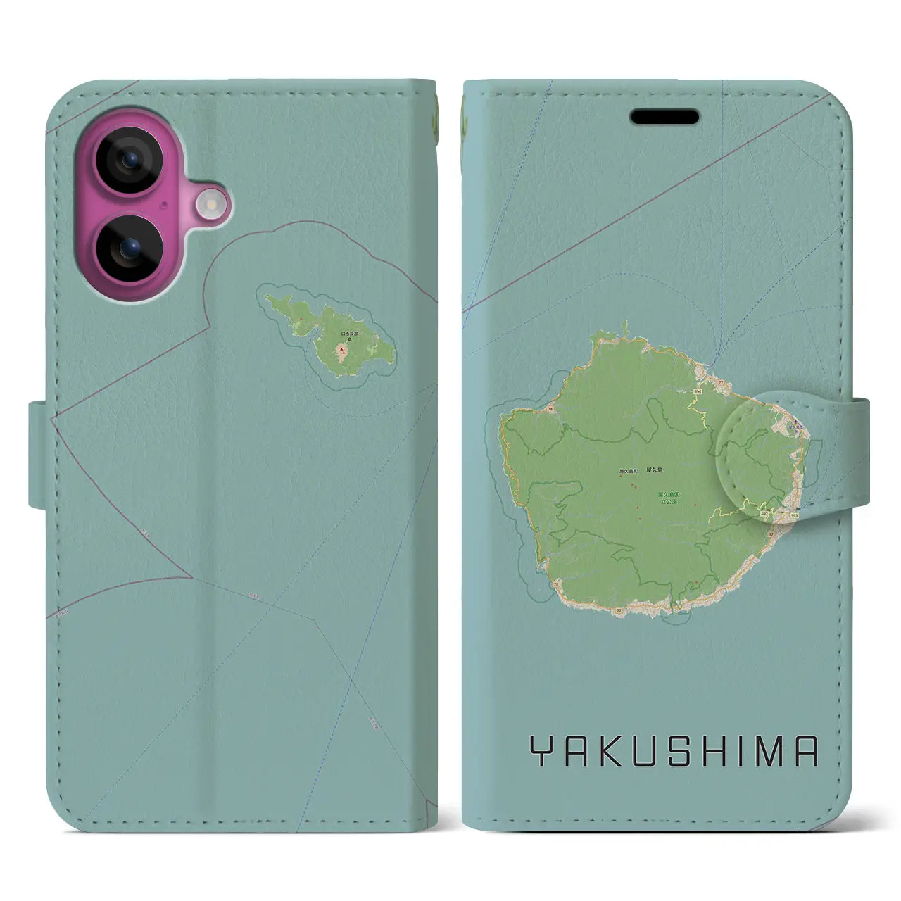 【屋久島（鹿児島県）】地図柄iPhoneケース（手帳タイプ）ナチュラル・iPhone 16 Pro 用