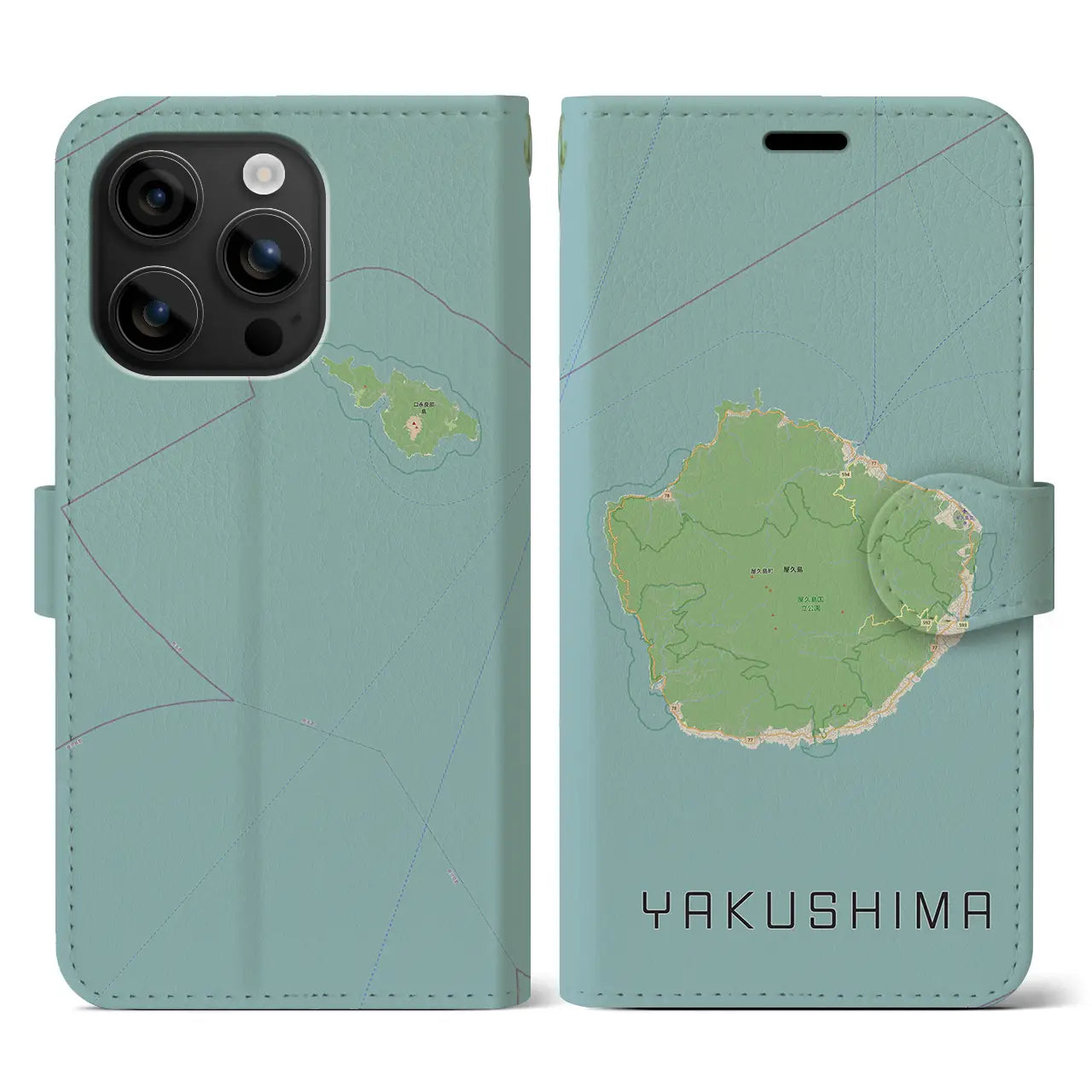 【屋久島（鹿児島県）】地図柄iPhoneケース（手帳タイプ）ナチュラル・iPhone 16 用