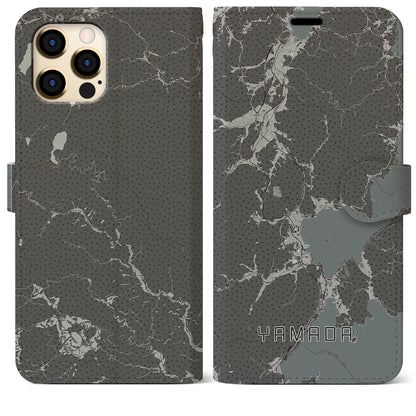 【山田（岩手県）】地図柄iPhoneケース（手帳タイプ）モノトーン・iPhone 12 Pro Max 用