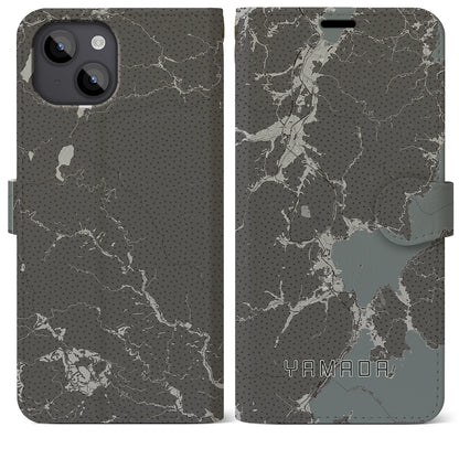 【山田（岩手県）】地図柄iPhoneケース（手帳タイプ）モノトーン・iPhone 14 Plus 用