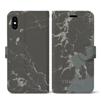 【山田（岩手県）】地図柄iPhoneケース（手帳タイプ）モノトーン・iPhone XS / X 用