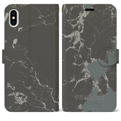 【山田（岩手県）】地図柄iPhoneケース（手帳タイプ）モノトーン・iPhone XS Max 用