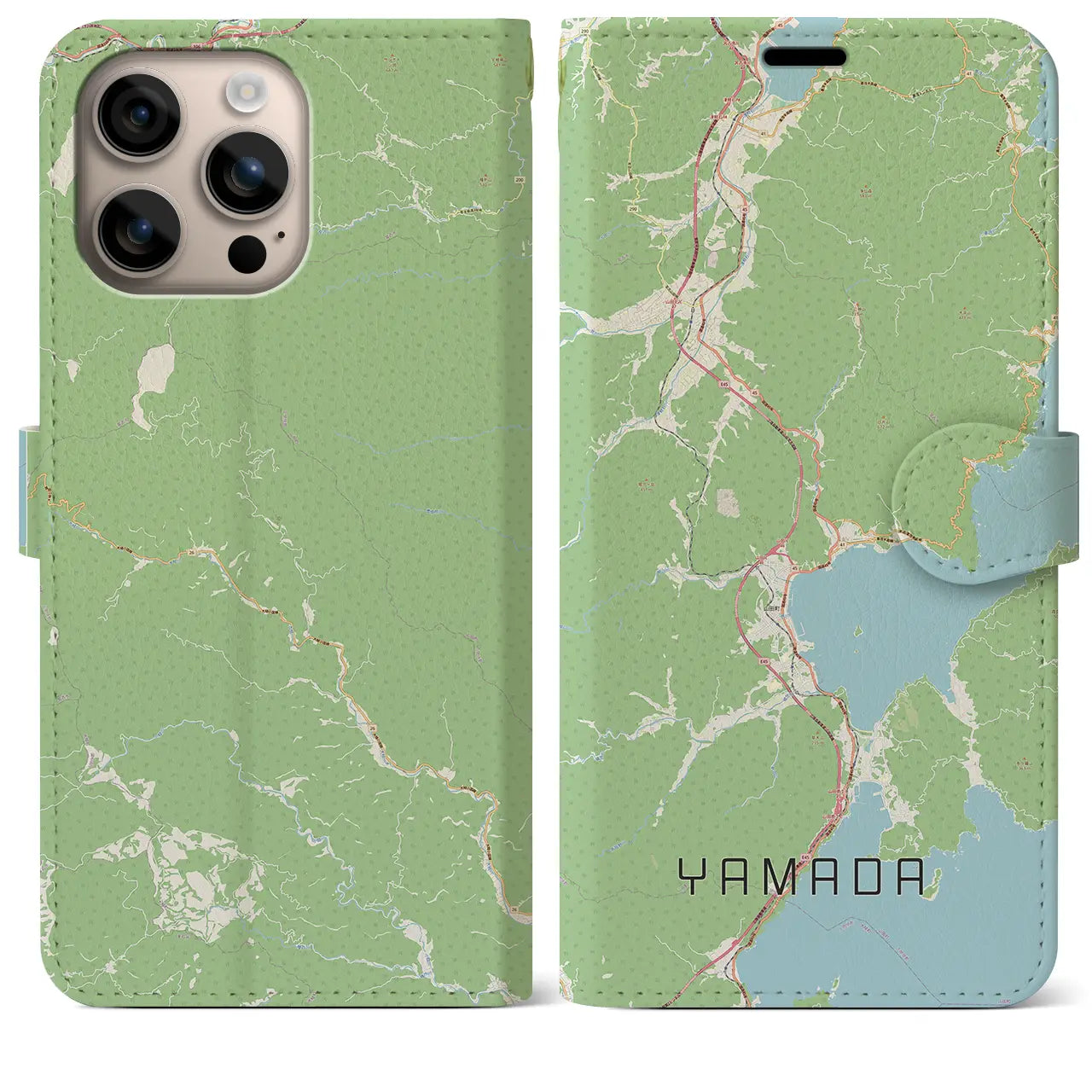 【山田（岩手県）】地図柄iPhoneケース（手帳タイプ）ナチュラル・iPhone 16 Plus 用