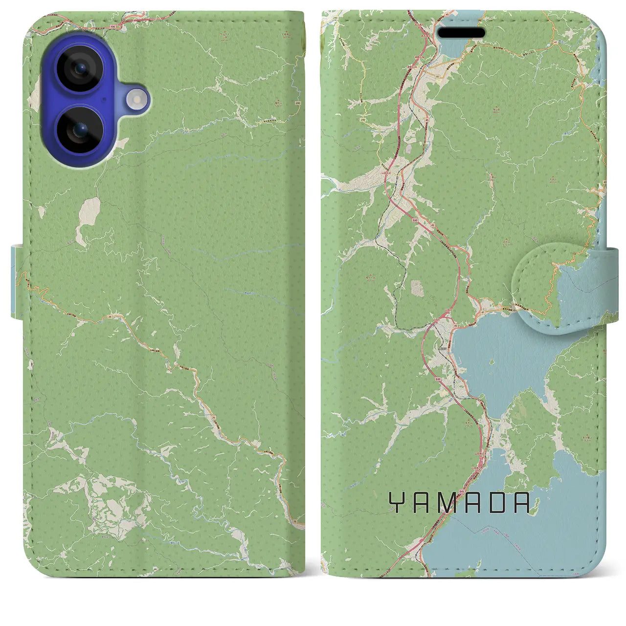 【山田（岩手県）】地図柄iPhoneケース（手帳タイプ）ナチュラル・iPhone 16 Pro Max 用