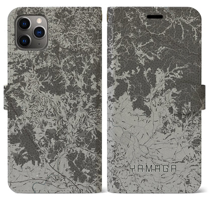 【山鹿（熊本県）】地図柄iPhoneケース（手帳タイプ）モノトーン・iPhone 11 Pro Max 用