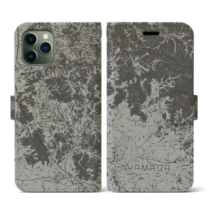 【山鹿（熊本県）】地図柄iPhoneケース（手帳タイプ）モノトーン・iPhone 11 Pro 用