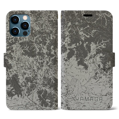 【山鹿（熊本県）】地図柄iPhoneケース（手帳タイプ）モノトーン・iPhone 12 / 12 Pro 用