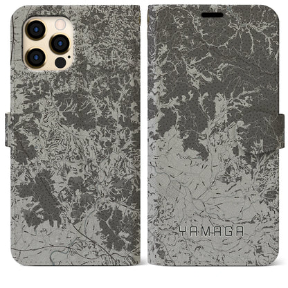 【山鹿（熊本県）】地図柄iPhoneケース（手帳タイプ）モノトーン・iPhone 12 Pro Max 用