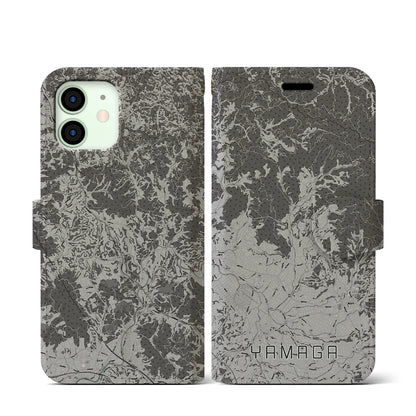 【山鹿（熊本県）】地図柄iPhoneケース（手帳タイプ）モノトーン・iPhone 12 mini 用