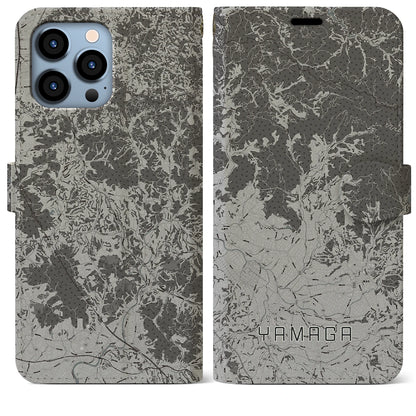 【山鹿（熊本県）】地図柄iPhoneケース（手帳タイプ）モノトーン・iPhone 13 Pro Max 用