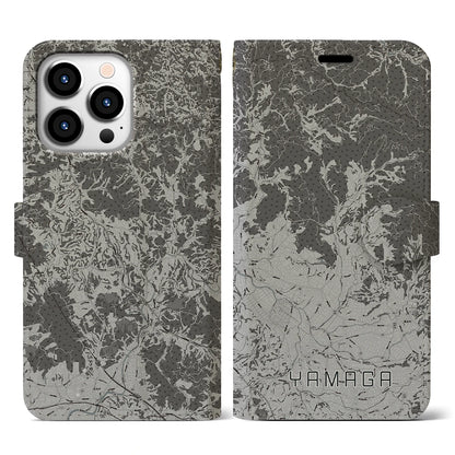 【山鹿（熊本県）】地図柄iPhoneケース（手帳タイプ）モノトーン・iPhone 13 Pro 用