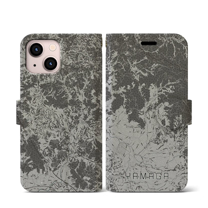 【山鹿（熊本県）】地図柄iPhoneケース（手帳タイプ）モノトーン・iPhone 13 mini 用