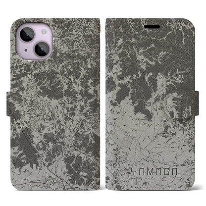 【山鹿（熊本県）】地図柄iPhoneケース（手帳タイプ）モノトーン・iPhone 14 用