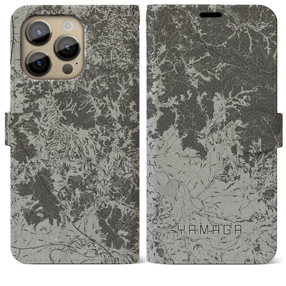 【山鹿（熊本県）】地図柄iPhoneケース（手帳タイプ）モノトーン・iPhone 14 Pro Max 用