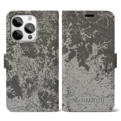 【山鹿（熊本県）】地図柄iPhoneケース（手帳タイプ）モノトーン・iPhone 14 Pro 用