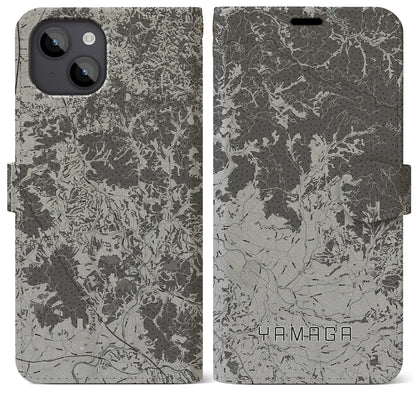 【山鹿（熊本県）】地図柄iPhoneケース（手帳タイプ）モノトーン・iPhone 14 Plus 用