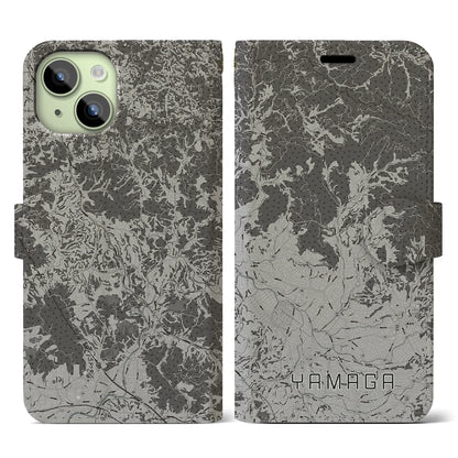 【山鹿（熊本県）】地図柄iPhoneケース（手帳タイプ）モノトーン・iPhone 15 用