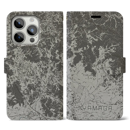 【山鹿（熊本県）】地図柄iPhoneケース（手帳タイプ）モノトーン・iPhone 15 Pro 用