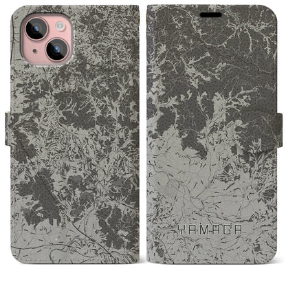 【山鹿（熊本県）】地図柄iPhoneケース（手帳タイプ）モノトーン・iPhone 15 Plus 用