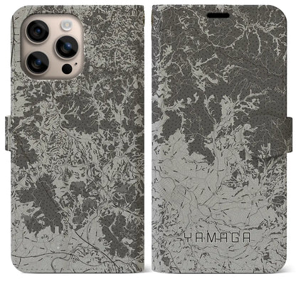 【山鹿（熊本県）】地図柄iPhoneケース（手帳タイプ）モノトーン・iPhone 16 Plus 用