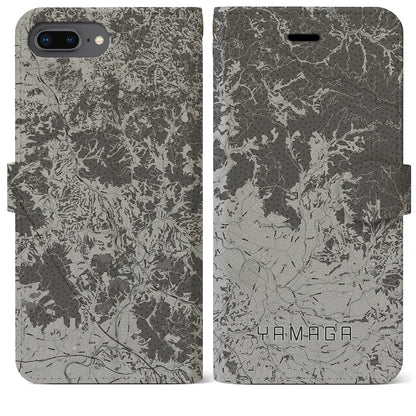 【山鹿（熊本県）】地図柄iPhoneケース（手帳タイプ）モノトーン・iPhone 8Plus /7Plus / 6sPlus / 6Plus 用