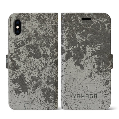 【山鹿（熊本県）】地図柄iPhoneケース（手帳タイプ）モノトーン・iPhone XS / X 用